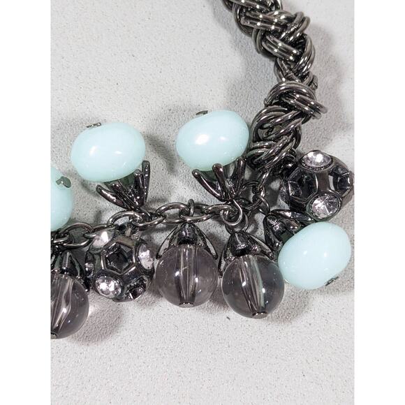 Simply Vera Wang Gray Metallic Crystal Ball Green Charm Stretch Chain Bracelet - Picture 3 of 9